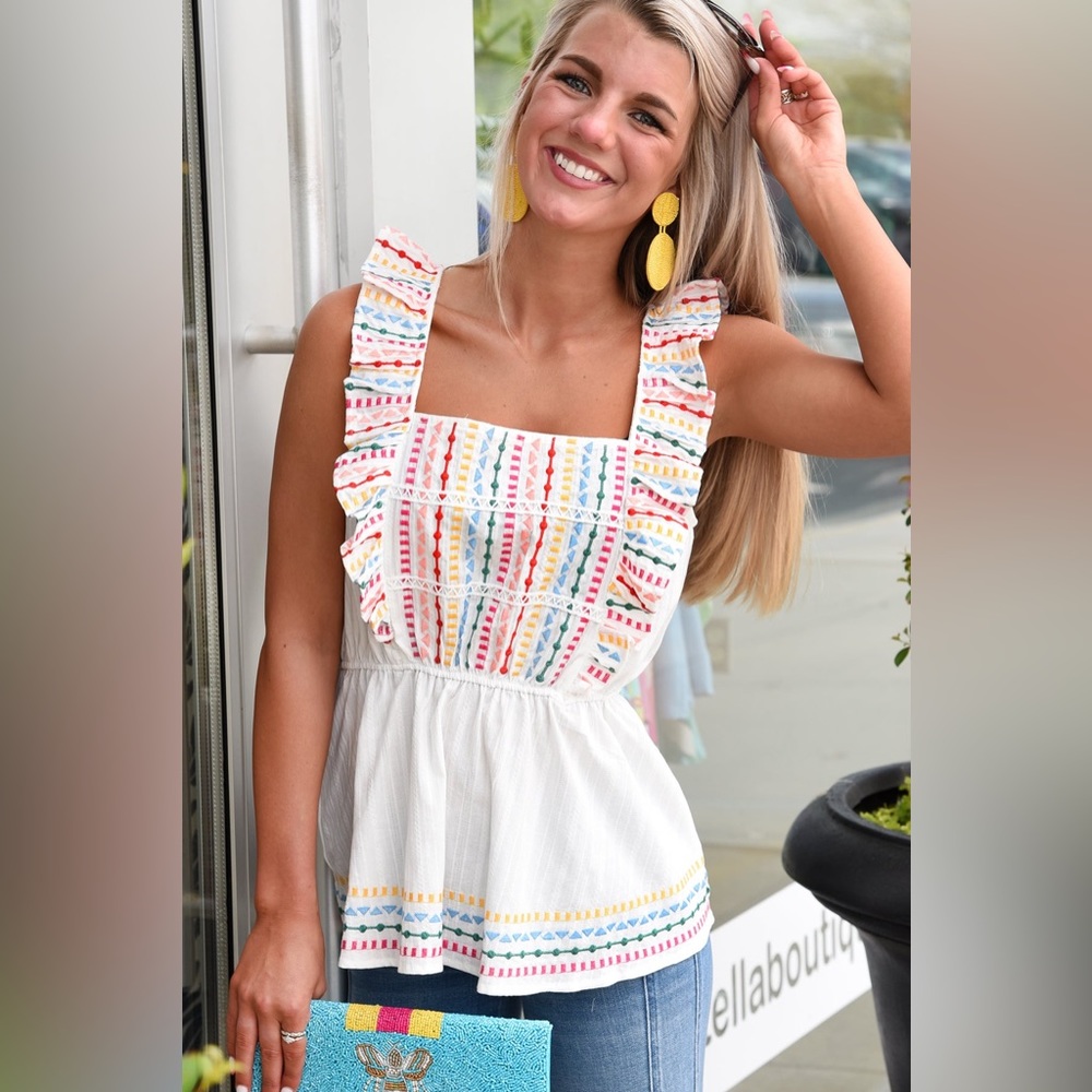 Savanna Jane Life is a Party Rainbow Ruffle Tank Blouse